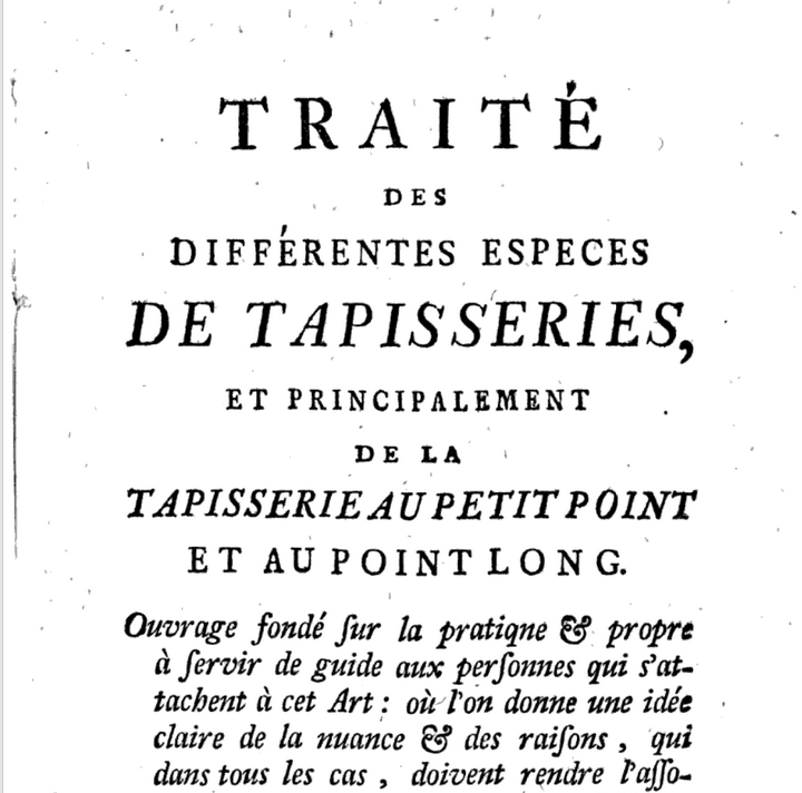 Frontmatter for Traites des Differentes Especes de Tapisseries, translated as "a treatise of the different types of tapestries"
